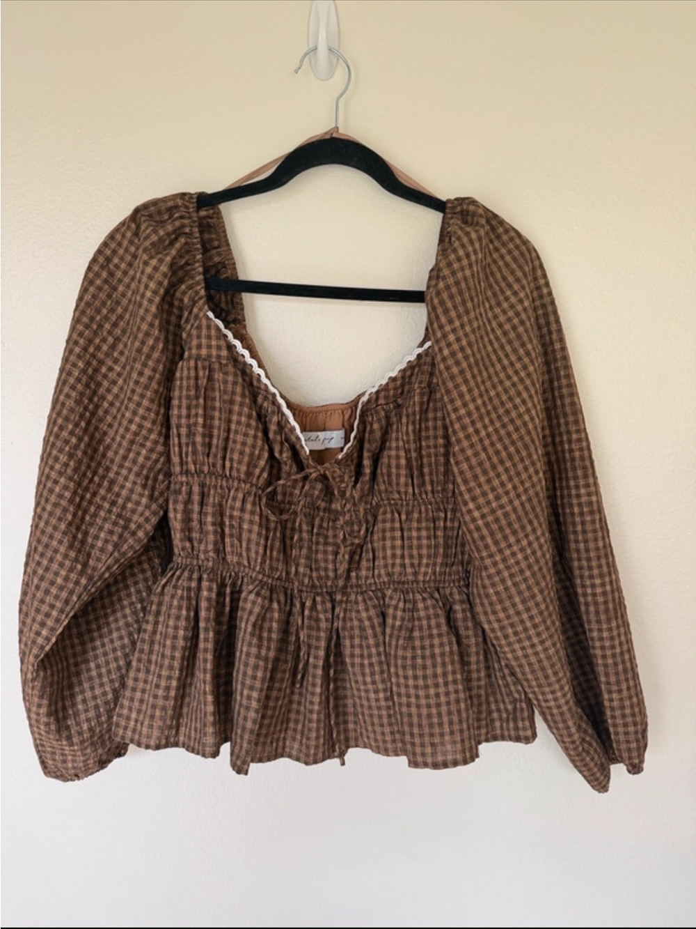 Petal & Pup Brown Gingham Peasant Blouse